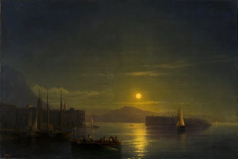 Iwan Aiwasowski (1817-1900). Meereslandschaft (Abend). 1855. Leinwand, Öl. Sammlung des Lettischen Nationalen Kunstmuseums (LNMM).